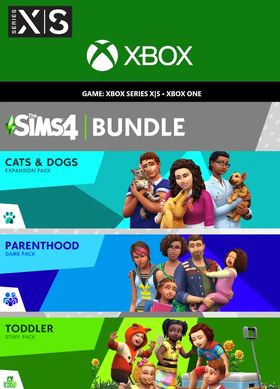 The Sims 4 Bundle - Cats & Dogs, Parenthood, Toddler Stuff (DLC) — Xbox Live, Standard