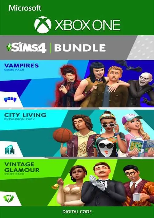 The Sims 4 Bundle - City Living, Vampires, Vintage Glamour Stuff (DLC) — Xbox Live, Standard