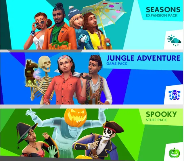 The Sims 4 Bundle - Seasons + Jungle Adventure + Spooky Stuff DLC — Xbox One, Standard