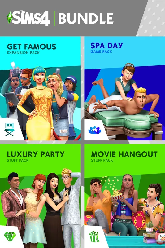 The Sims™ 4 Live Lavishly Bundle - Get Famous, Spa Day, Luxury Party Stuff, Movie Hangout Stuff (DLC) — Xbox Live, Standard